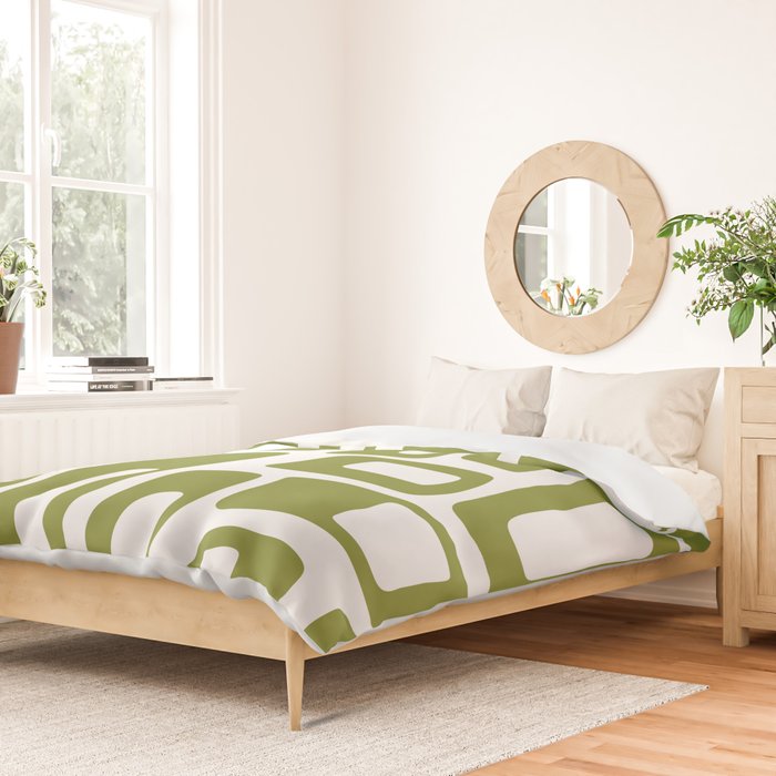 Retro Mid Century Modern Abstract Pattern 336 Olive Green Duvet Cover Gallery Image 2