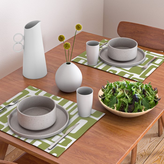Retro Mid Century Modern Abstract Pattern 336 Olive Green Placemat Gallery Image 2