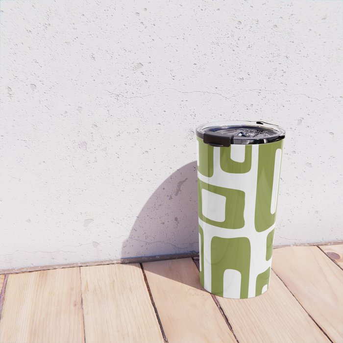 Retro Mid Century Modern Abstract Pattern 336 Olive Green Travel Mug Gallery Image 4