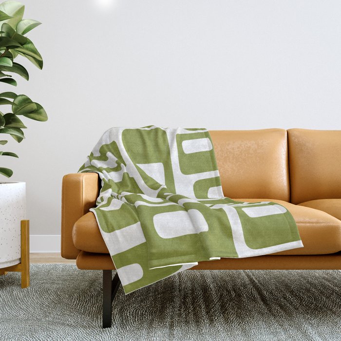 Retro Mid Century Modern Abstract Pattern 336 Olive Green Throw Blanket Gallery Image 1