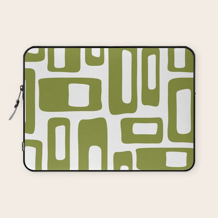 Retro Mid Century Modern Abstract Pattern 336 Olive Green Laptop Sleeve Gallery Image 1