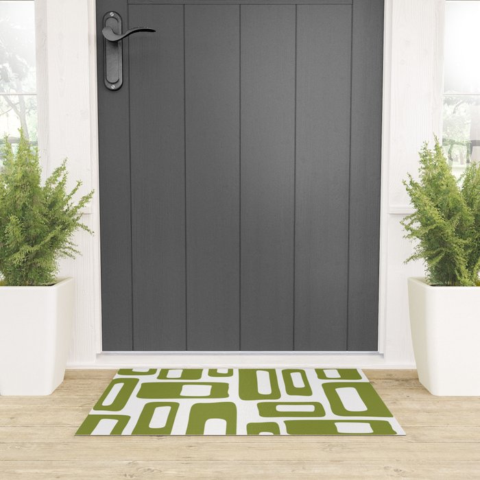 Retro Mid Century Modern Abstract Pattern 336 Olive Green Welcome Mat Gallery Image 3