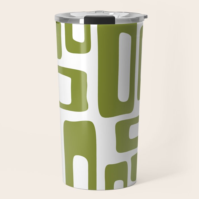 Retro Mid Century Modern Abstract Pattern 336 Olive Green Travel Mug Gallery Image 1