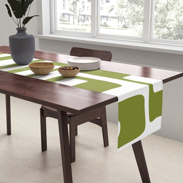 Retro Mid Century Modern Abstract Pattern 336 Olive Green Table Runner Gallery Image 2