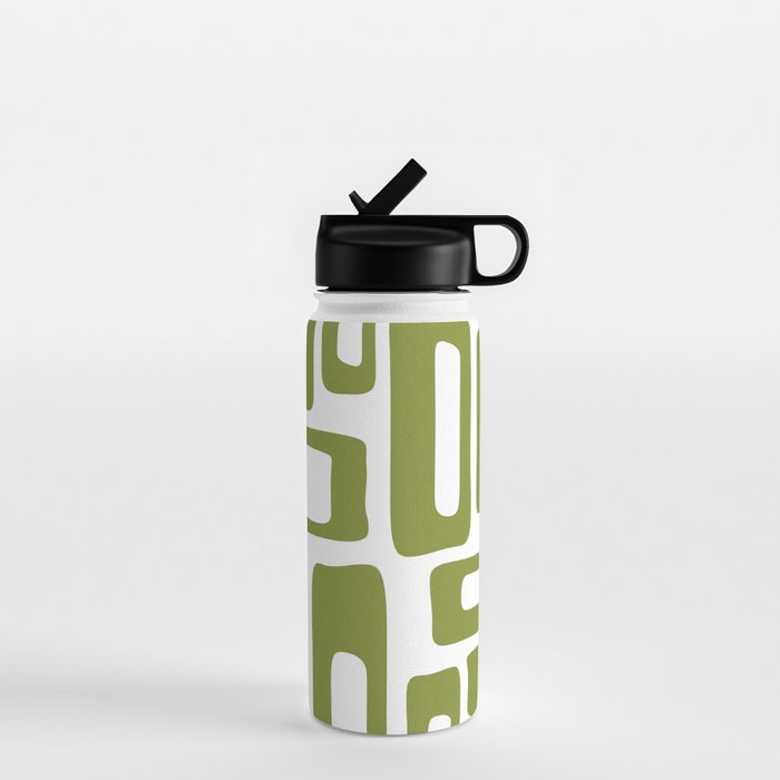 Retro Mid Century Modern Abstract Pattern 336 Olive Green Water Bottle Gallery Image 1
