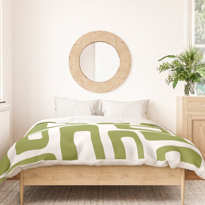 Retro Mid Century Modern Abstract Pattern 336 Olive Green Duvet Cover Gallery Image 3