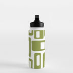 Retro Mid Century Modern Abstract Pattern 336 Olive Green Water Bottle Gallery Image 3