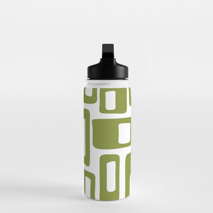 Retro Mid Century Modern Abstract Pattern 336 Olive Green Water Bottle Gallery Image 3