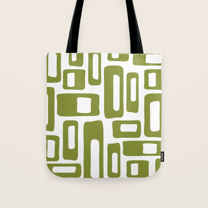 Retro Mid Century Modern Abstract Pattern 336 Olive Green Tote Bag Gallery Image 1