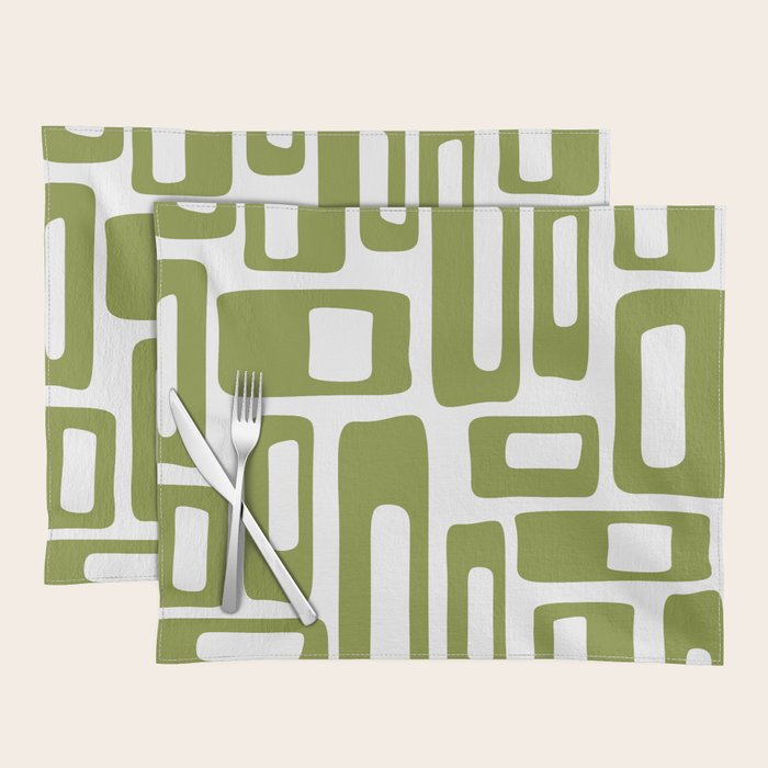 Retro Mid Century Modern Abstract Pattern 336 Olive Green Placemat Gallery Image 1