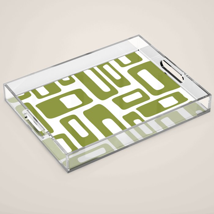 Retro Mid Century Modern Abstract Pattern 336 Olive Green Acrylic Tray Gallery Image 1