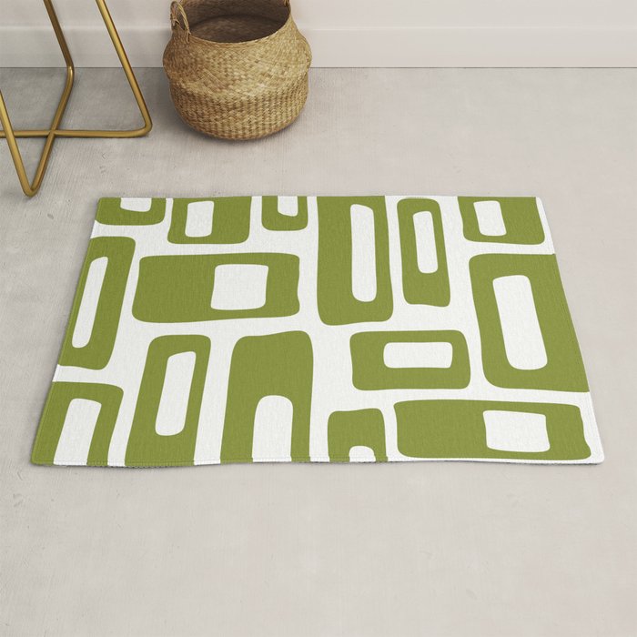 Retro Mid Century Modern Abstract Pattern 336 Olive Green Rug Gallery Image 1