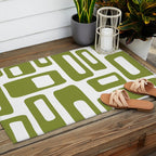 Retro Mid Century Modern Abstract Pattern 336 Olive Green Outdoor Rug Gallery Image 2