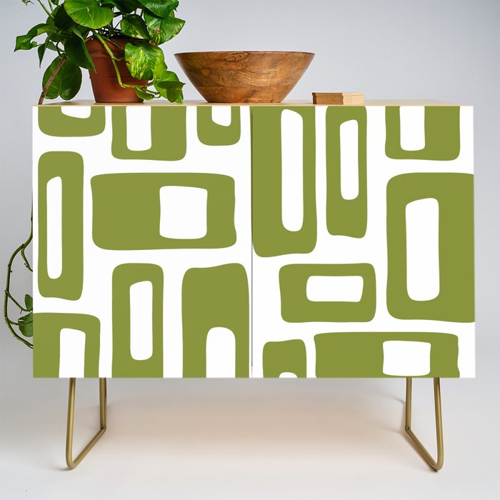Retro Mid Century Modern Abstract Pattern 336 Olive Green Credenza Gallery Image 1