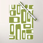 Retro Mid Century Modern Abstract Pattern 336 Olive Green Wrapping Paper Gallery Image 1