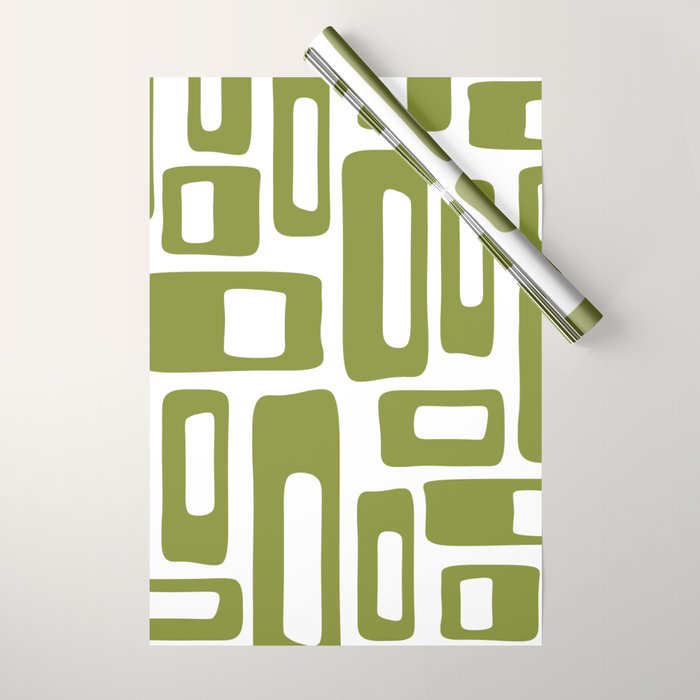 Retro Mid Century Modern Abstract Pattern 336 Olive Green Wrapping Paper Gallery Image 1