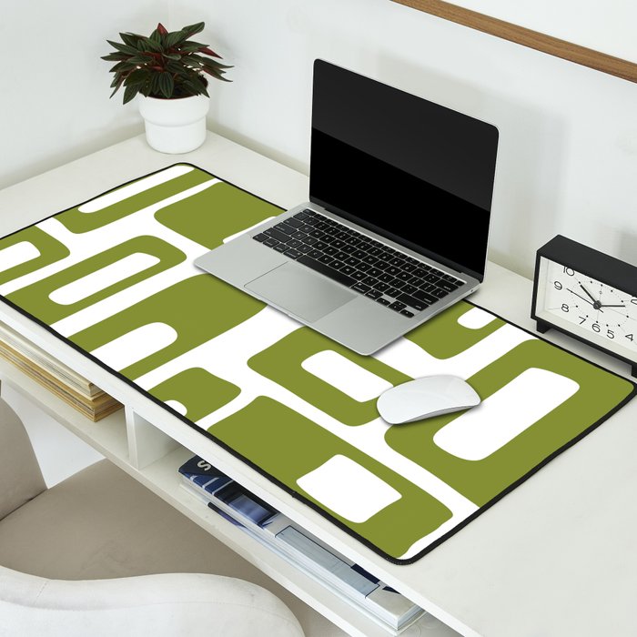 Retro Mid Century Modern Abstract Pattern 336 Olive Green Desk Mat Gallery Image 2