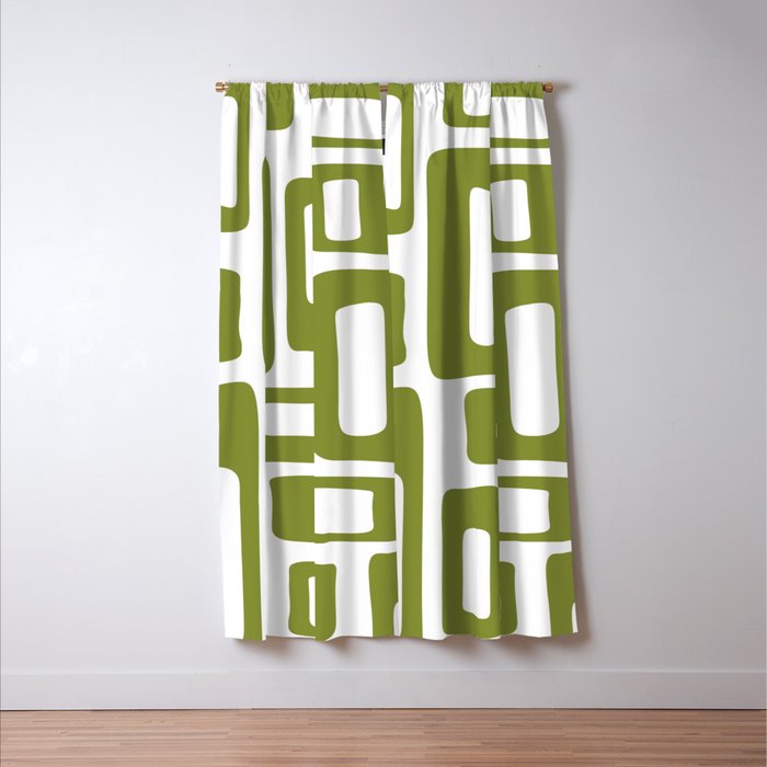 Retro Mid Century Modern Abstract Pattern 336 Olive Green Window Curtain Gallery Image 3