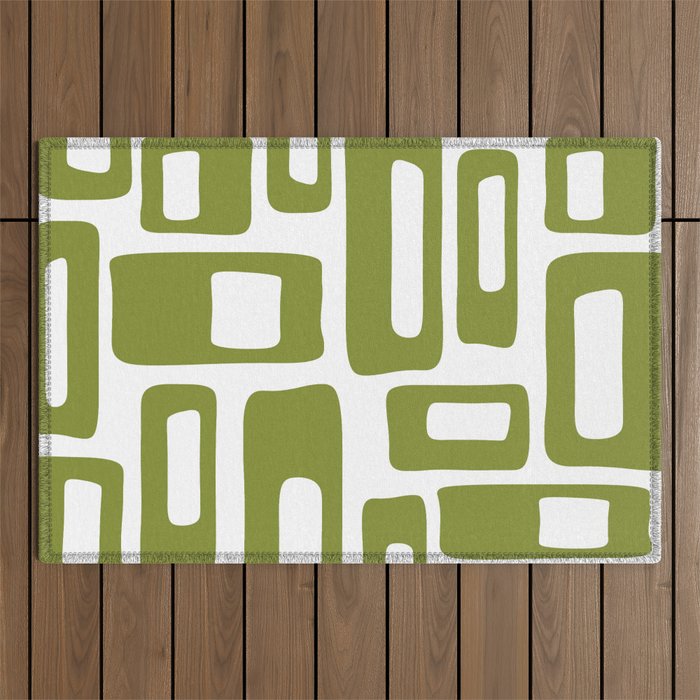 Retro Mid Century Modern Abstract Pattern 336 Olive Green Outdoor Rug Gallery Image 1