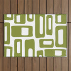 Retro Mid Century Modern Abstract Pattern 336 Olive Green Outdoor Rug Gallery Image 1