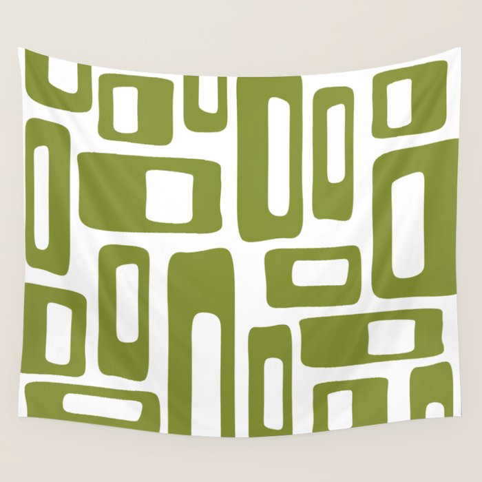 Retro Mid Century Modern Abstract Pattern 336 Olive Green Wall Tapestry Gallery Image 4