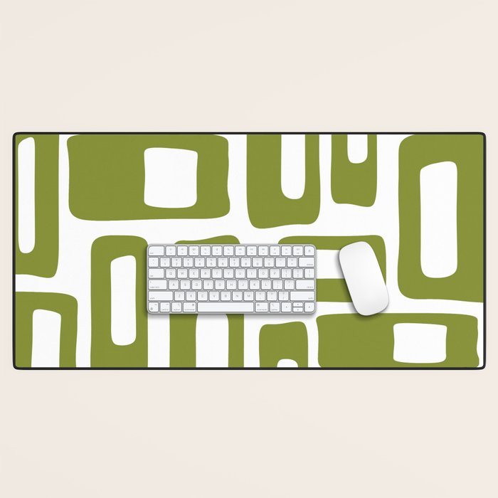 Retro Mid Century Modern Abstract Pattern 336 Olive Green Desk Mat Gallery Image 1