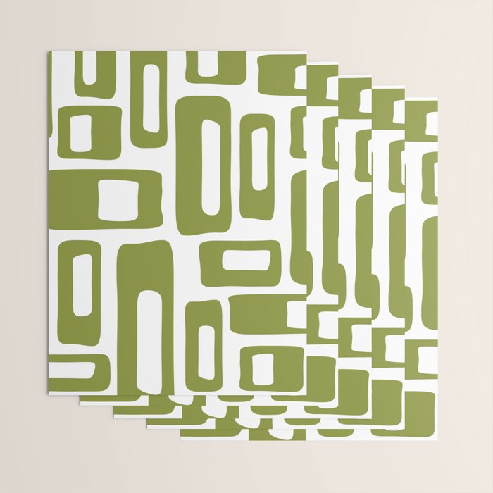 Retro Mid Century Modern Abstract Pattern 336 Olive Green Wrapping Paper Gallery Image 3