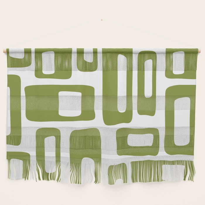 Retro Mid Century Modern Abstract Pattern 336 Olive Green Wall Hanging Gallery Image 1