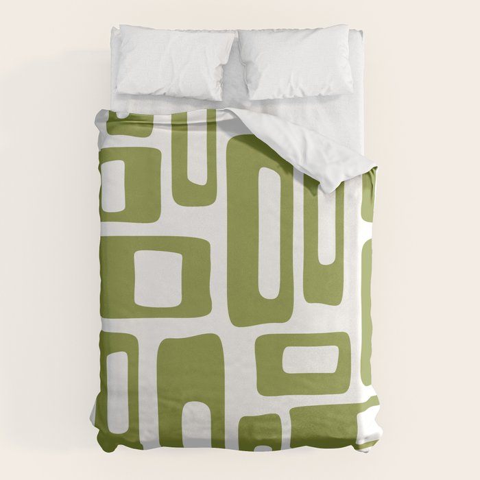 Retro Mid Century Modern Abstract Pattern 336 Olive Green Duvet Cover Gallery Image 1
