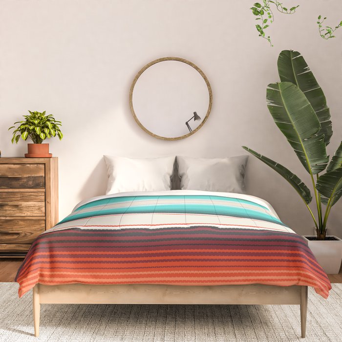 Navajo White, Turquoise and Burnt Orange Southwest Serape Blanket Stripes Comforter Gallery Image 3