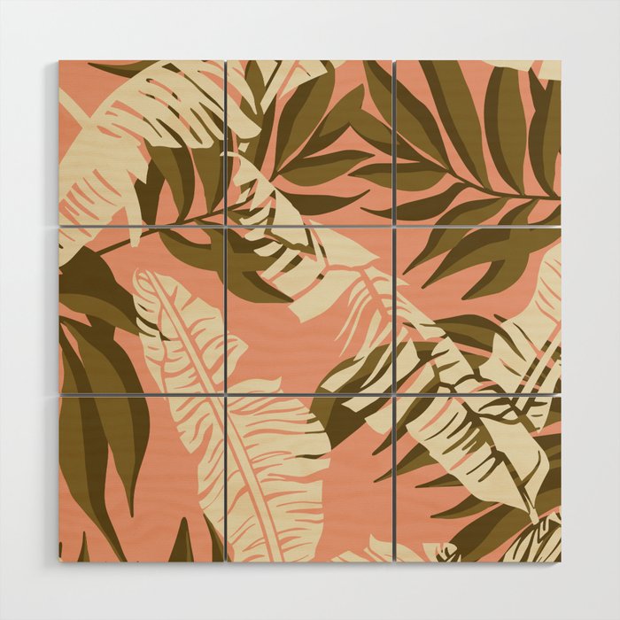 Jungle Leaf Coral Pink Wood Wall Art Gallery Image 1