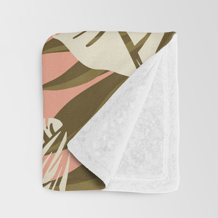 Jungle Leaf Coral Pink Throw Blanket Gallery Image 3