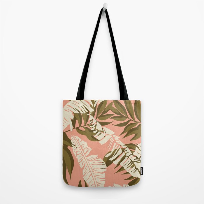 Jungle Leaf Coral Pink Tote Bag Gallery Image 2