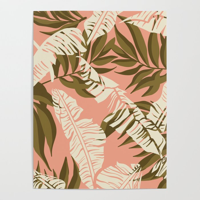 Jungle Leaf Coral Pink Poster Gallery Image 4
