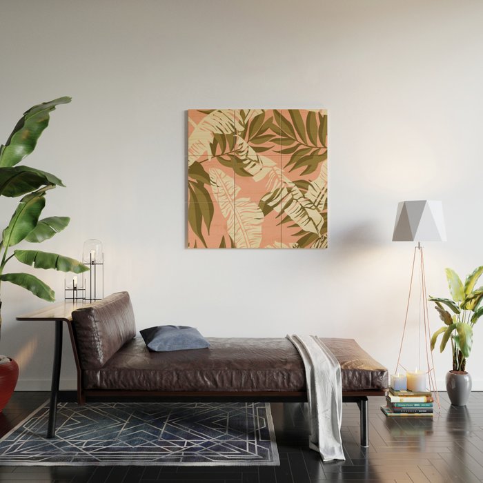 Jungle Leaf Coral Pink Wood Wall Art Gallery Image 2