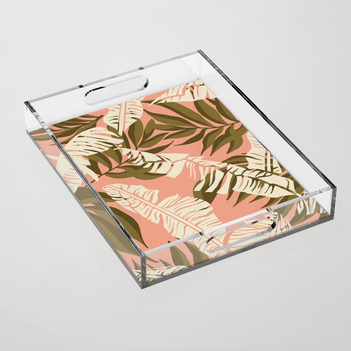 Jungle Leaf Coral Pink Acrylic Tray Gallery Image 1