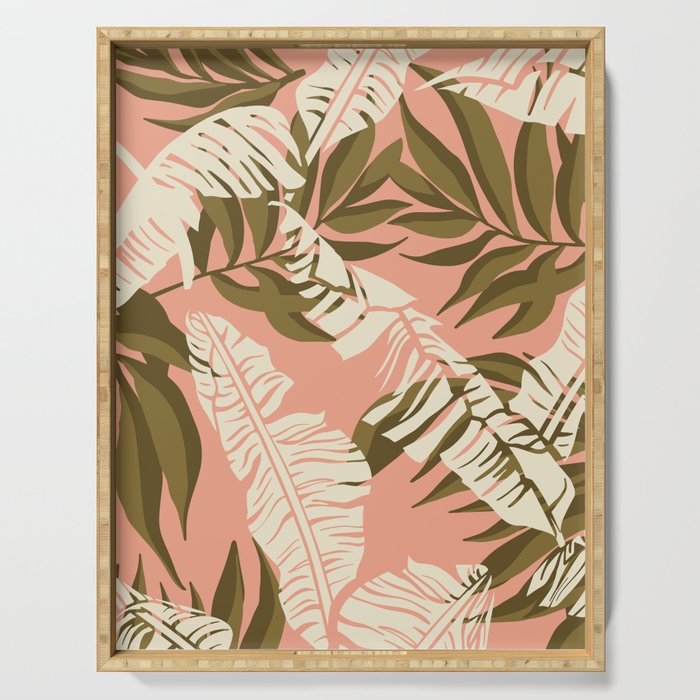 Jungle Leaf Coral Pink Serving Tray Gallery Image 1