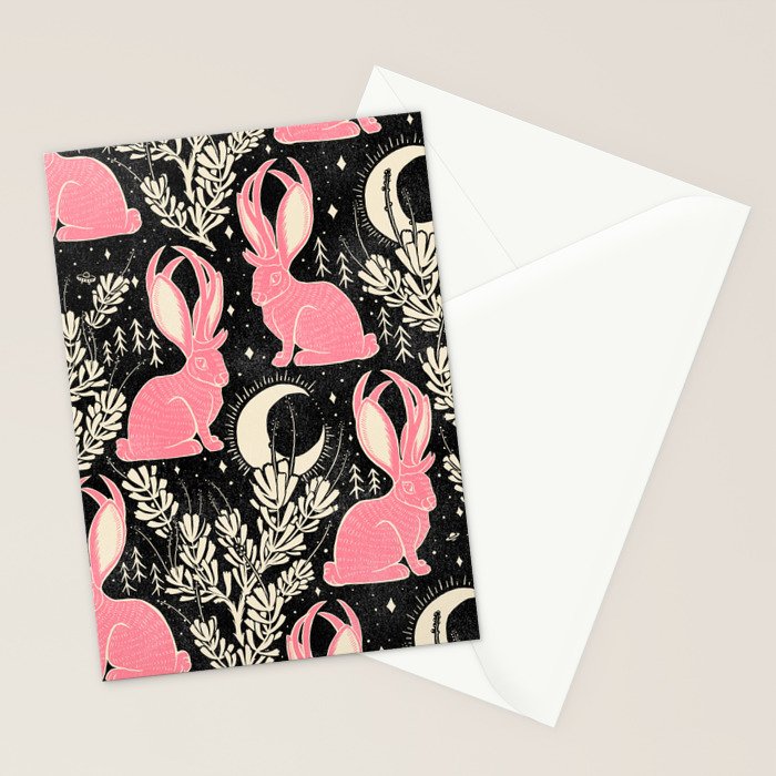 Jackalope - black and pink Stationery Card Gallery Image 2