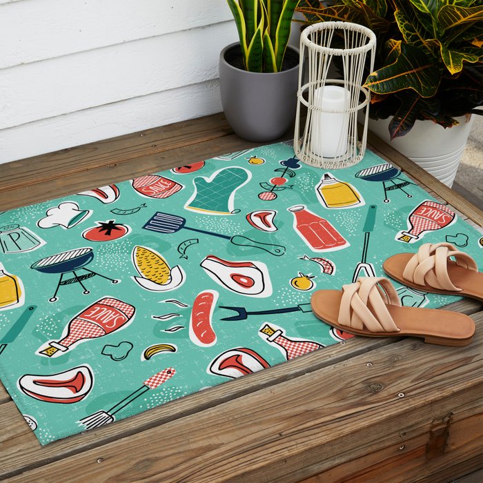 Backyard BBQ Aqua Outdoor Rug Gallery Image 2