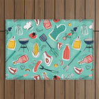 Backyard BBQ Aqua Outdoor Rug Gallery Image 1