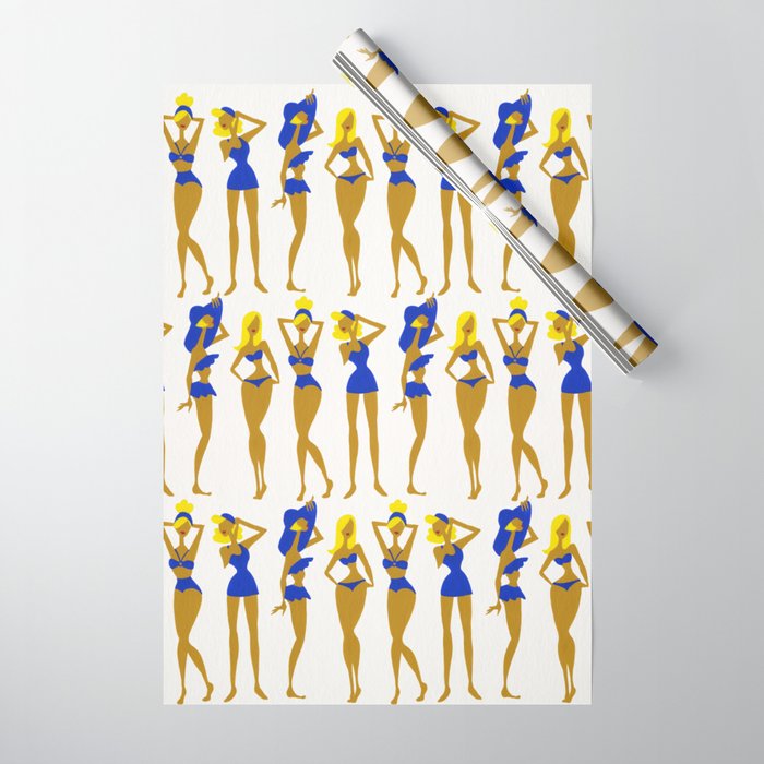 Beach Bombshells - Blondes in Blue Wrapping Paper Gallery Image 1