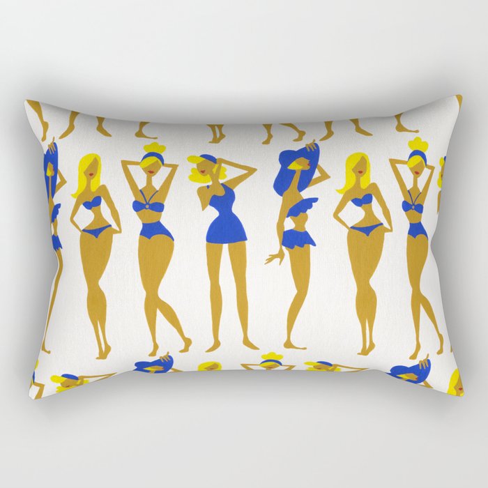 Beach Bombshells - Blondes in Blue Rectangular Pillow Gallery Image 2