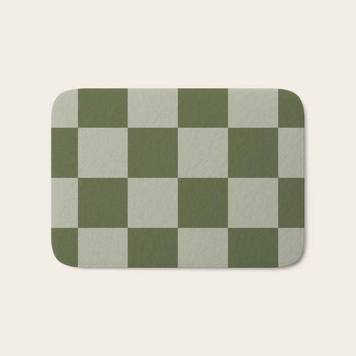Checkered (Sage & Olive Green) Bath Mat Gallery Image 1