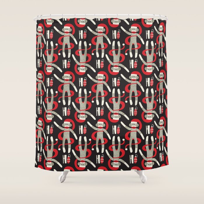 Sock Monkey Santa Shower Curtain Gallery Image 1