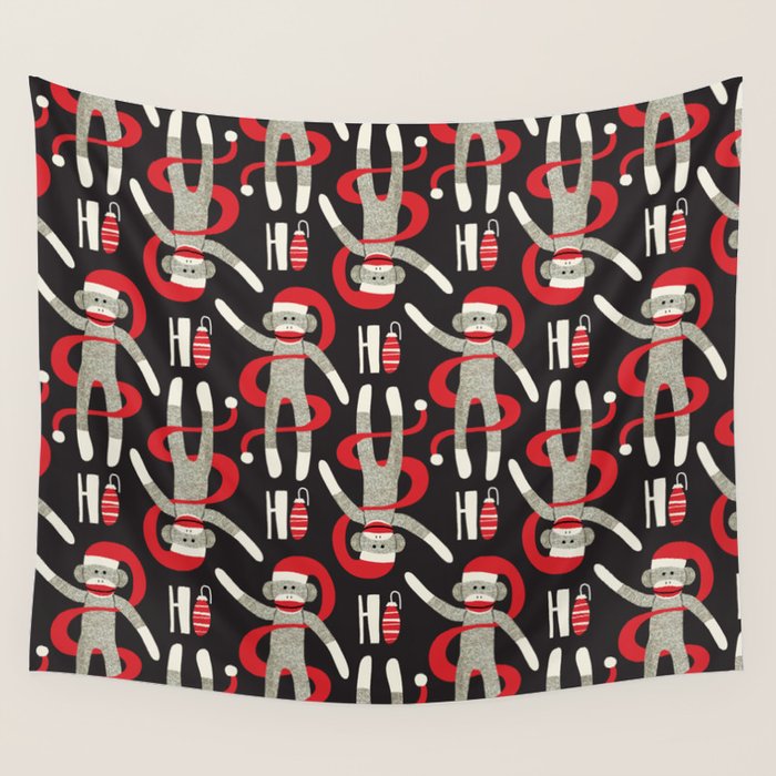 Sock Monkey Santa Wall Tapestry Gallery Image 4