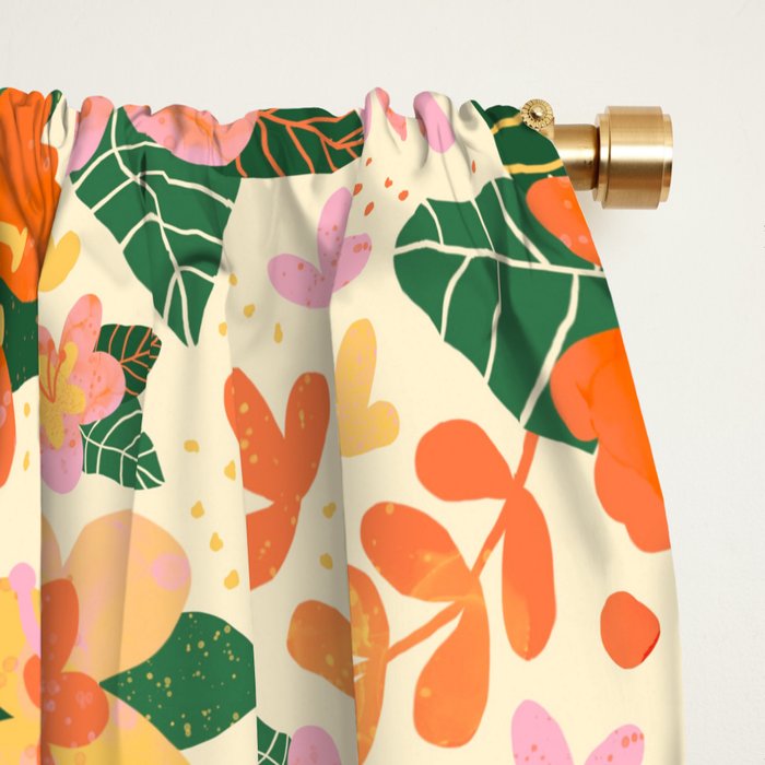 Hibiscus orange pattern Window Curtain Gallery Image 2