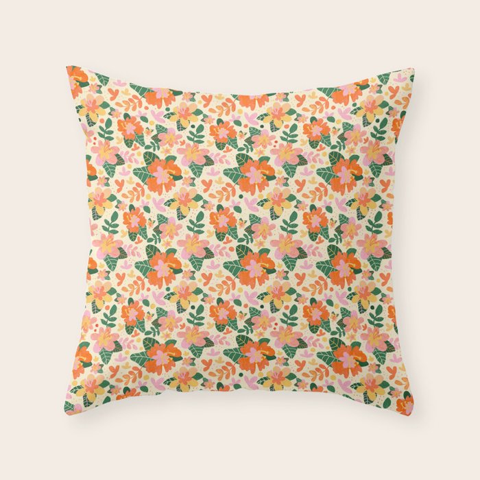Hibiscus orange pattern Throw Pillow Gallery Image 6