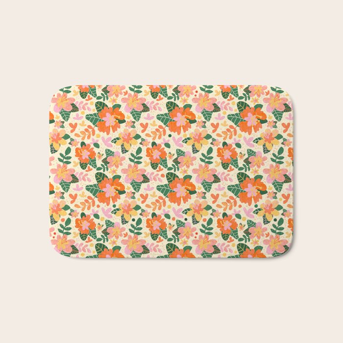 Hibiscus orange pattern Bath Mat Gallery Image 1
