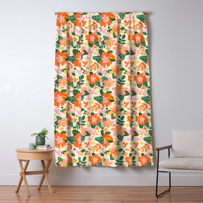 Hibiscus orange pattern Window Curtain Gallery Image 1