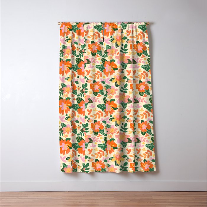 Hibiscus orange pattern Window Curtain Gallery Image 3